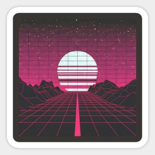 Synthwave highway sun Sticker